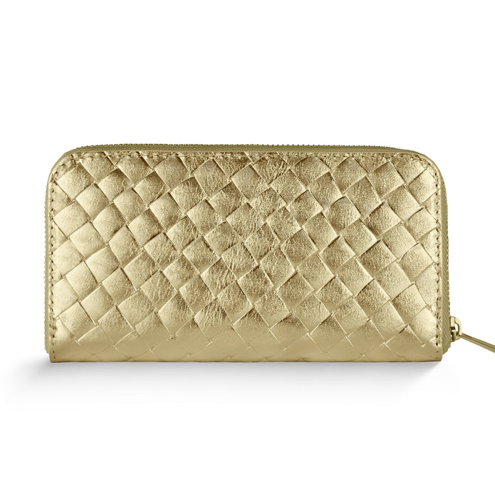 Italian Genuine Woven-Embossed Metallic Suede Wallet | Trento
