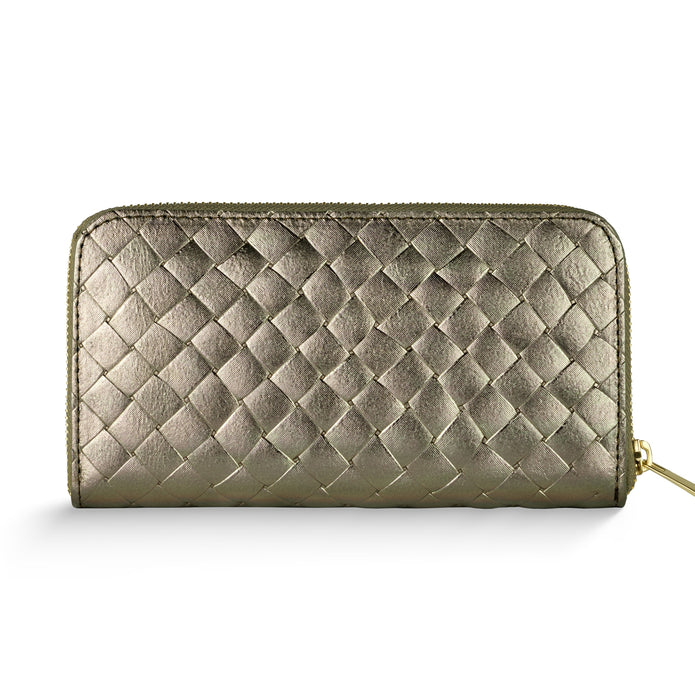 Italian Genuine Woven-Embossed Metallic Suede Wallet | Trento