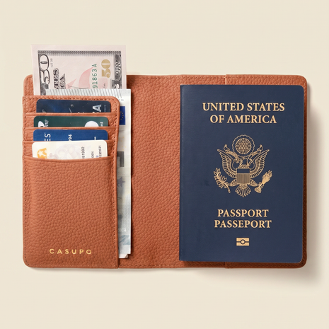 Leather Passport Wallet with RFID - Tan