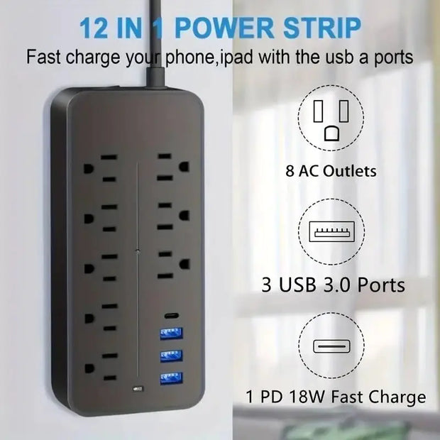 Elite SurgeGuard Power Station – 8 AC Sockets & 4 USB Ports with Robust Extension
