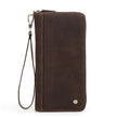 Brown leather wallet with a strap