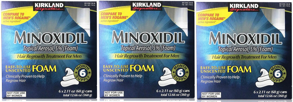 Kirkland Signature Hair Regrowth Minoxidil for Men 2.11oz (6 Ct) (Pack of 3)